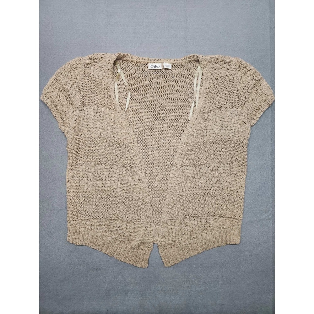 Cato Womens Tan Open Front Knit Cardigan Short Sleeve Pointed Hem Size M